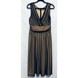 Cami Dress Womens 10 Black Tan Beaded Mesh Ruched Sleeveless Wedding Holiday